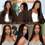 5X5 HD Lace Closure Wig Silk Press Yaki Straight Lace Wig Pre Cut Pre Bleached Glueless Wig Human Hair Ready To Wear