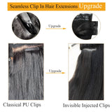 Invisible PU Clip In Hair Extensions Human Hair Injected PU Tape Weft Hair Extensions Clip On Hair 7Pcs/set