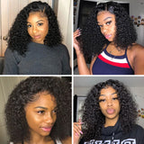 Glueless 13X4 Short Bob Wig Kinky Curly Lace Frontal Pre Plucked Remy 100% Human Hair Wig 8-16Inches Wear To Go Jerry Curl