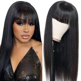 Straight Human Hair Wigs With Bangs Bone Straight Wigs For Women 30 32Inch Brazilian Wigs 100% Human Hair Machine Made Wig