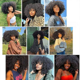 Mongolian Afro Kinky Curly Wig With Bangs Full Machine Made Short Wig 4B 4C Brazilian Remy Short Curly Human Hair Wig For Women