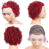 Pixie Cut Wig 99J Color Lace Wig Spring curl Short Bob Human Hair Wig For Women