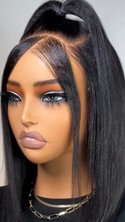 Beautyforever 13X4 Pre Bleached Tiny Knots Yaki Straight Bob Glueless Wig Human Hair Wear and Go HD Lace Front Human Hair Wig