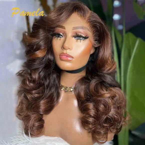 250% Density Body Wave Ombre 4/27 Blonde Colored 4x4 HD Transparent Lace Front Glueless Human Hair Wig Preplucked Ready To Wear