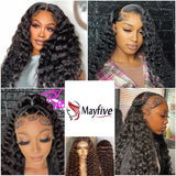 Deep Wave 180% Density Pre-Plucked Free Part HD Transparent 13*4 Lace Frontal Brazilian Virgin Human Hair Wigs For Woman