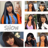 Straight Human Hair Wigs With Bangs Bone Straight Wigs For Women 30 32Inch Brazilian Wigs 100% Human Hair Machine Made Wig