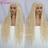 32" Bohemian Box Braided Wigs Synthetic Full Lace Front Wigs Women Knotless Braids Wigs 613 Blonde Burgundy Lace Front Wig