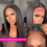 Glueless Wigs Kinky Straight 13x4 HD Lace Frontal Human Hair Wigs Ready To Wear Yaki Straight 5x5 Lace Closure Wigs