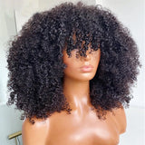 Mongolian Afro Kinky Curly Wig With Bangs Full Machine Made Short Wig 4B 4C Brazilian Remy Short Curly Human Hair Wig For Women