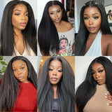 Glueless Wigs Kinky Straight 13x4 HD Lace Frontal Human Hair Wigs Ready To Wear Yaki Straight 5x5 Lace Closure Wigs