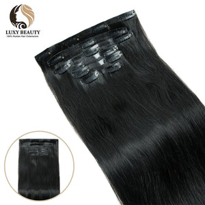 Invisible PU Clip In Hair Extensions Human Hair Injected PU Tape Weft Hair Extensions Clip On Hair 7Pcs/set