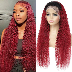 99J Burgundy 13x6 HD Lace Frontal Wig Human Hair Brazilian Deep Wave Lace Front Human Hair Wigs HD Transparent for Women