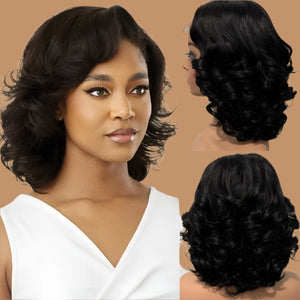 100% Mongolian Human Hair 250 Density 14" Bob Ombre Bouncy Wave Glueless 5X5 HD Lace Closure Wig Pre Plucked Pre Cut Wear And Go