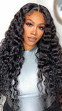 Deep Wave 180% Density Pre-Plucked Free Part HD Transparent 13*4 Lace Frontal Brazilian Virgin Human Hair Wigs For Woman