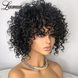 Curly Pixie Cut Short Bob Wigs Brazilian Remy Human Hair Wigs For Women Glueless HD Transparent Lace Wig With Bangs Preplucked