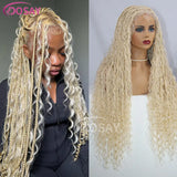 32" Bohemian Box Braided Wigs Synthetic Full Lace Front Wigs Women Knotless Braids Wigs 613 Blonde Burgundy Lace Front Wig