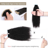 Kinky Curly Tape in Hair Extensions Human Hair Natural Black #1B Invisible PU Skin Weft for Women Seamless Full Head Hair