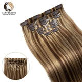 Invisible PU Clip In Hair Extensions Human Hair Injected PU Tape Weft Hair Extensions Clip On Hair 7Pcs/set