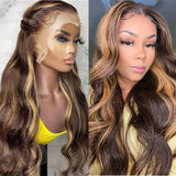 Highlight Wig Human Hair Body Wave 4x4 Hd Lace Frontal Wig 100% Human Hair For Woman Ombre Honey Blonde