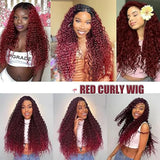 99J Burgundy 13x6 HD Lace Frontal Wig Human Hair Brazilian Deep Wave Lace Front Human Hair Wigs HD Transparent for Women