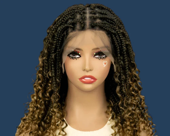 16 Inch Full Lace Box Braiding Boho Braids Wigs for Women Lace Frontal Synthetic Braided Wig Bohemian Curly Knotless Wig