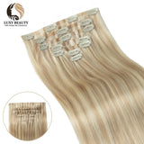 Invisible PU Clip In Hair Extensions Human Hair Injected PU Tape Weft Hair Extensions Clip On Hair 7Pcs/set