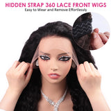 250 Density Invisi Strap Snug Fit 360 Full Lace Frontal Wigs Human Hair Invisible Drawstring Deep Curly Glueless Human Hair Wig