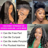 Kinky Straight 4C Edges Wigs Human Hair 13x4 Transparent Lace Front Wig Yaki Straight Edged Short Bob Human Hair Wigs For Women