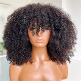 Mongolian Afro Kinky Curly Wig With Bangs Full Machine Made Short Wig 4B 4C Brazilian Remy Short Curly Human Hair Wig For Women