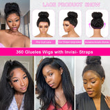 Invisible Strap 360 Lace Frontal Wig Glueless Kinky Straight Human Hair Wigs Yaki Straight 360 Pre Cut Lace Wig Bleacked Knots