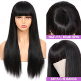 Straight Human Hair Wigs With Bangs Bone Straight Wigs For Women 30 32Inch Brazilian Wigs 100% Human Hair Machine Made Wig