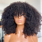 Mongolian Afro Kinky Curly Wig With Bangs Full Machine Made Short Wig 4B 4C Brazilian Remy Short Curly Human Hair Wig For Women