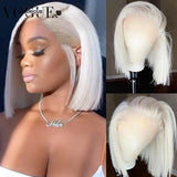 5x5 Platinum Blonde Lace Front Wig Brazilian Human Hair Transparent Short Bob Pixie Cut Glueless Closure Wigs Preplucked