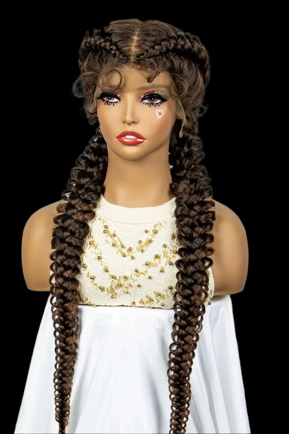 1B/30 Dark Brown Synthetic Lace Frontal Dutch Box Braided Wigs for Women Fishtail Braids Wigs with Baby Hair Cornrow Wigs