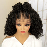 13X4 Lace Frontal Synthetic Braided Wigs for Black Women Braid Wig with Baby Hair 16inches Afro Curly Bob Wigs Braided Wig