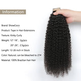 Kinky Curly Tape in Hair Extensions Human Hair Natural Black #1B Invisible PU Skin Weft for Women Seamless Full Head Hair