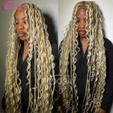 32" Bohemian Box Braided Wigs Synthetic Full Lace Front Wigs Women Knotless Braids Wigs 613 Blonde Burgundy Lace Front Wig