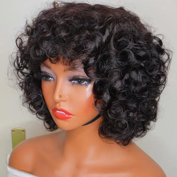 i Curly Short Bob Human Hair Wig for Women  Pixie Cut Wig